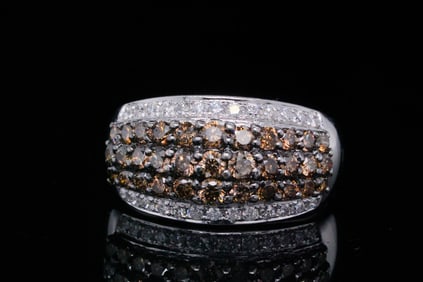 1.65ctw Brown and White Diamond 14K White Gold Ring