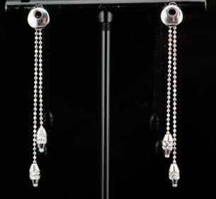 14K White Gold 2.10" Dangle Earrings
