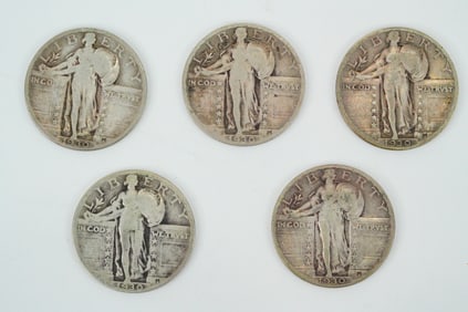 Lot of (5) 1930-P Standing Liberty Quarters (90% Silver)