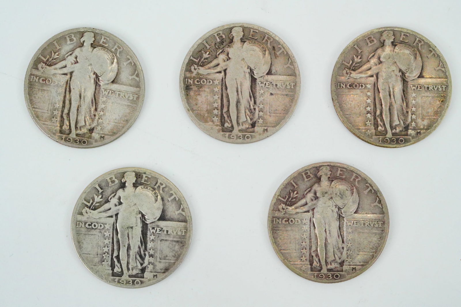 Lot of (5) 1930-P Standing Liberty Quarters (90% Silver) (1 of 2)