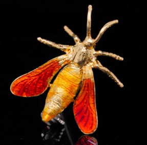 Vintage 18K Yellow Gold and Enamel Moth Brooch