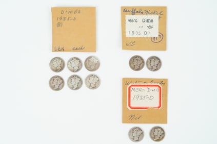 Lot of (10) 1935-D Mercury Dimes (90% Silver)