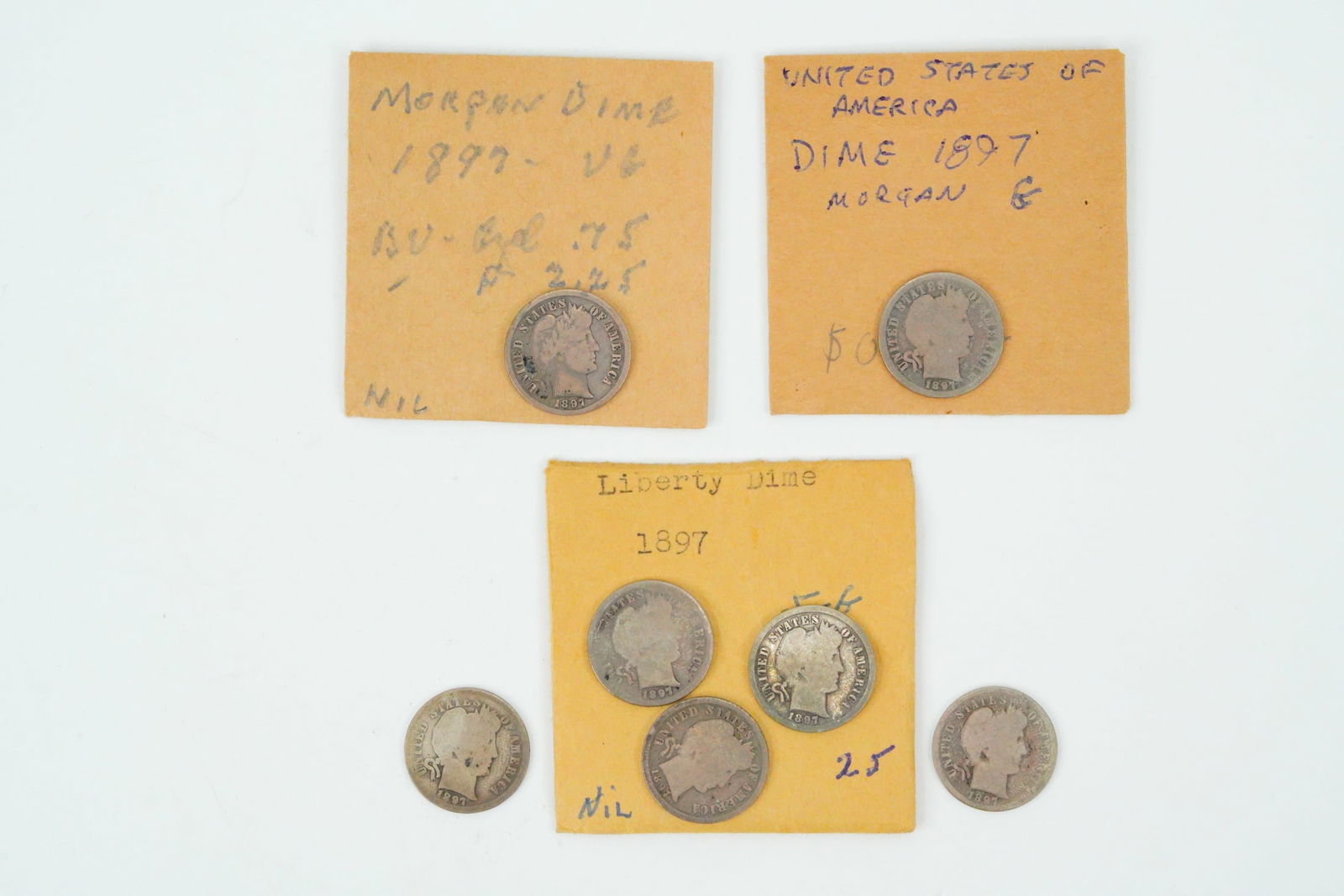 Lot of (7) 1897-P Barber Dimes (90% Silver) (1 of 10)