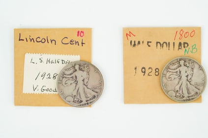 Lot of (2) 1928-S Walking Liberty Half Dollars