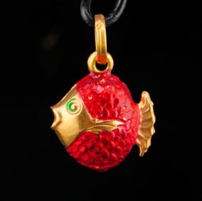 18K Yellow Gold and Enamel Fish Pendant