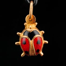 Italian 18K Yellow Gold and Enamel Ladybug Pendant