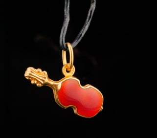 Italian Vintage 18K Yellow Gold and Enamel Cello Pendant