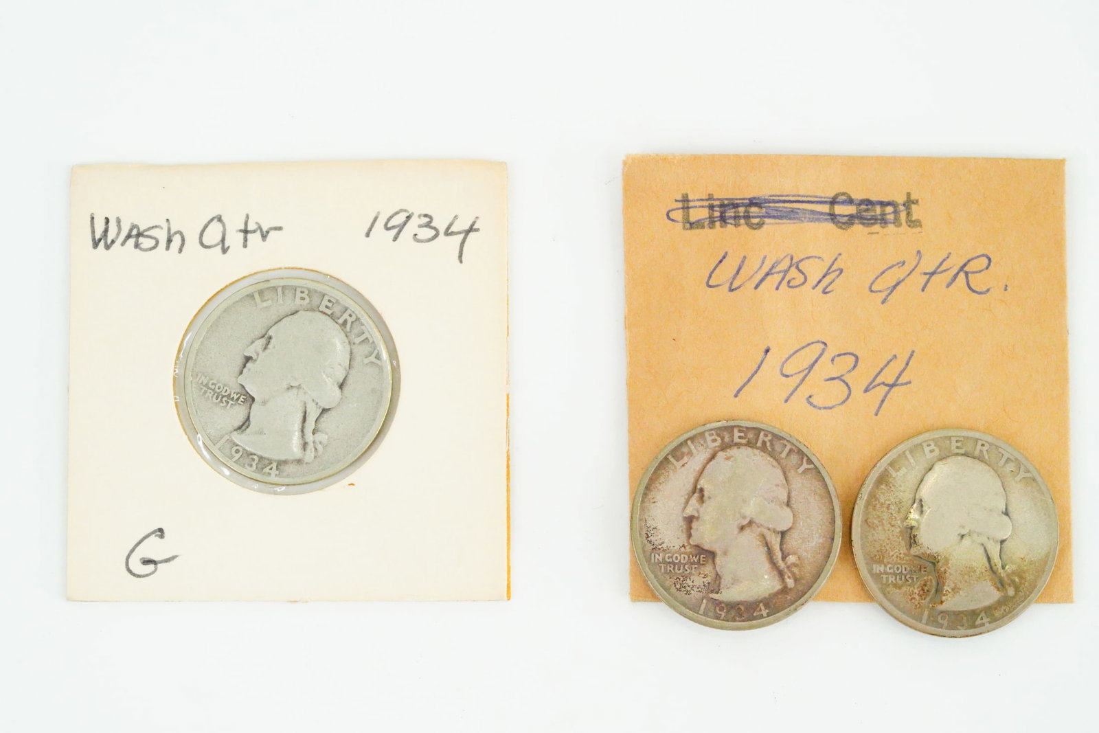 Lot of (3) 1934-P Washington Quarters (90% Silver) (1 of 7)