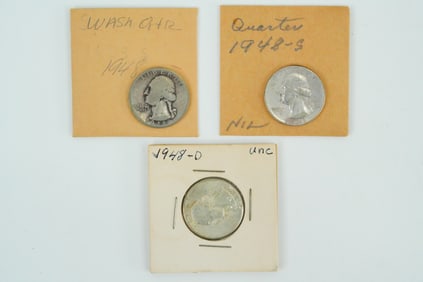 Lot of (3) 1948-PDS Washington Quarters (90% Silver)