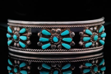 Native American 5mm Turquoise and Sterling Silver Cuff
