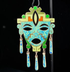 Vintage Sterling Mexico Enamel Mask Pendant/Brooch