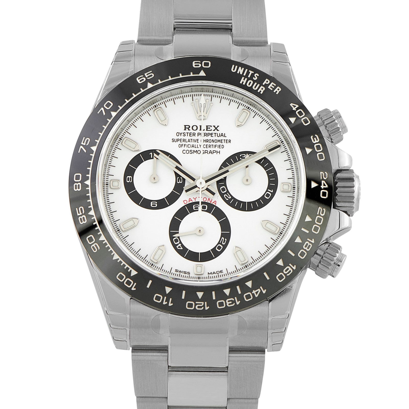 Rolex Daytona 40mm White Dial Steel Watch: Rolex Daytona 40mm White Dial Steel Watch W/Box and Papers Ref. 116500LN - The 2016 debut of the Daytona ref. 116500LN marked a major milestone: the first stainless steel Daytona fitted with a Cerachr