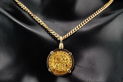 Atocha 24K Gold Re-Creation Escudo Pendant in 14K/18K