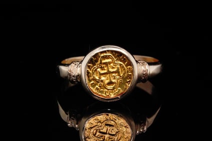 Atocha 24K Gold Re-creation Escudo Ring in 14K Gold W/COA