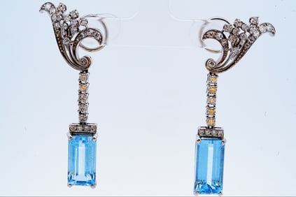30.00ctw Aquamarine, 2.50ctw Diamond and 18K Earrings
