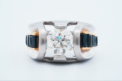 2.88ct Diamond and 2.50ctw Sapphire Platinum/18K Ring