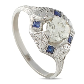 1.00ct Diamond, 18K and Blue Sapphire Vintage Ring