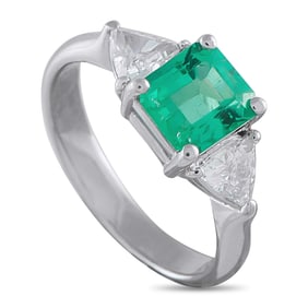 1.25ct Emerald, 0.50ctw Diamond and Platinum Ring
