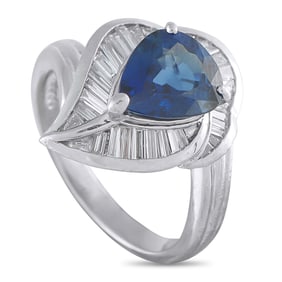 2.20ct Blue Sapphire, 0.55ctw Diamond, Platinum Ring