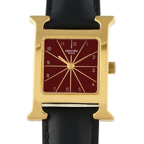 Hermes Heure H Red Dial Gold Plated Steel Quartz Watch