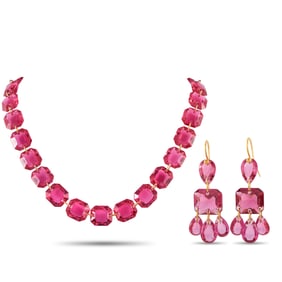 Baccarat 18K and Red Crystal Necklace and Earrings