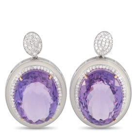 35.00ctw Amethyst, 1.00ctw Diamond, Silver/14K Earrings