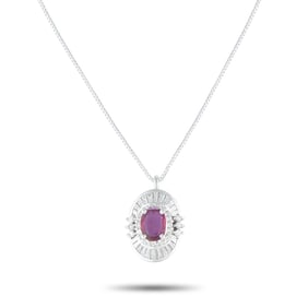 Platinum, 0.65ctw Diamond and 0.50ct Ruby 17" Necklace
