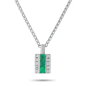 Platinum, 0.60ctw Emerald and 0.20ctw Diamond Necklace