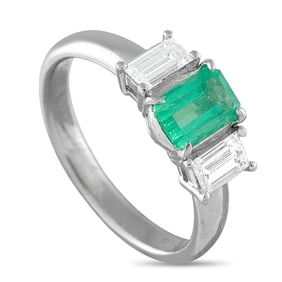 Platinum, 0.75ct Emerald and 0.65ctw Diamond Ring