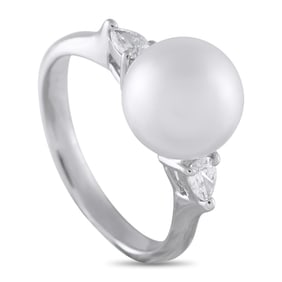 10.4mm Pearl, 0.30ctw Diamond and Platinum Ring
