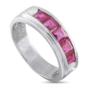 1.00ctw Ruby, 0.20ctw Diamond and Platinum Ring