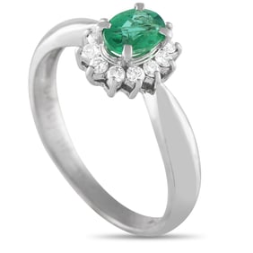 Platinum, 0.40ct Emerald and 0.20ctw Diamond Ring