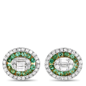 14K, 0.40ctw Diamond and 0.30ctw Emerald Earrings
