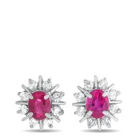 Platinum, 0.55ctw Ruby and 0.20ctw Diamond Earrings