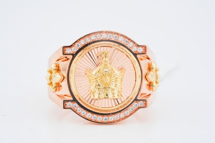 18K Rose and Yellow Gold Crown Ring W/Diamond Accents