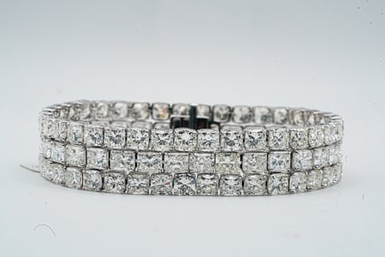 53.30ctw Cushion Cut Diamond and 18K White Gold Bracelet