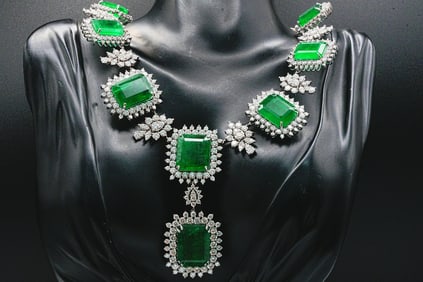 121.70ctw Emerald, 34.85ctw Diamond and 18K Necklace