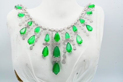 99.85ctw Emerald, 16.70ctw Diamond and 18K Necklace