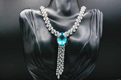 47.65ct Aquamarine, 24.45ctw Diamond and 18K Necklace
