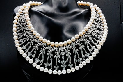 21.50ctw Diamond, Pearl and 18K White Gold 16" Necklace