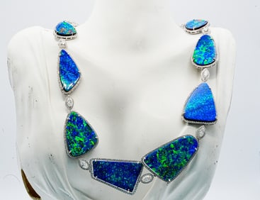 142.30ctw Australian Opal, 9.05ctw Diamond 18K Necklace