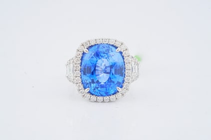 13.20ct GIA Ceylon Sapphire, 1.65ctw Diamond, 18K Ring