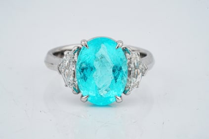 4.25ct "Paraiba" Tourmaline, 1.06ctw Diamond Platinum Ring