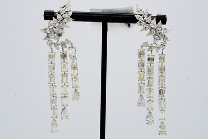 14.65ctw Diamond and 18K White Gold 2.5" Earrings