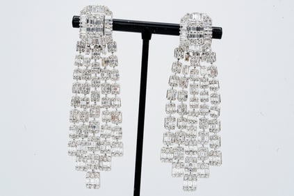 11.00ctw Diamond and 18K White Gold 3" Earrings