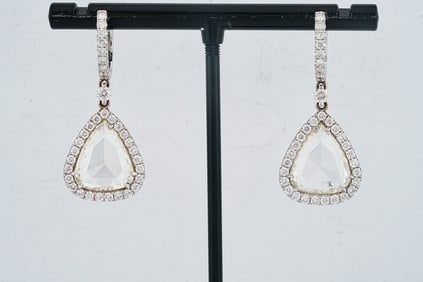 7.30ctw Rose Cut Diamond, 1.35ctw Diamond 18K Earrings