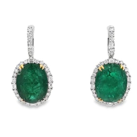 29.50ctw Emerald, 2.70ctw Diamond, Platinum/18K Earrings