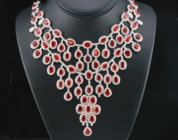 185.05ctw Glass-Filled Ruby, 29.65ctw Diamond 18K Necklace