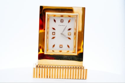 Cartier Vintage 14K Diamond Accented Desk Clock W/Key
