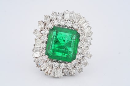 13.07ct GIA Zambian Emerald, 8.90ctw Diamond, 18K Ring